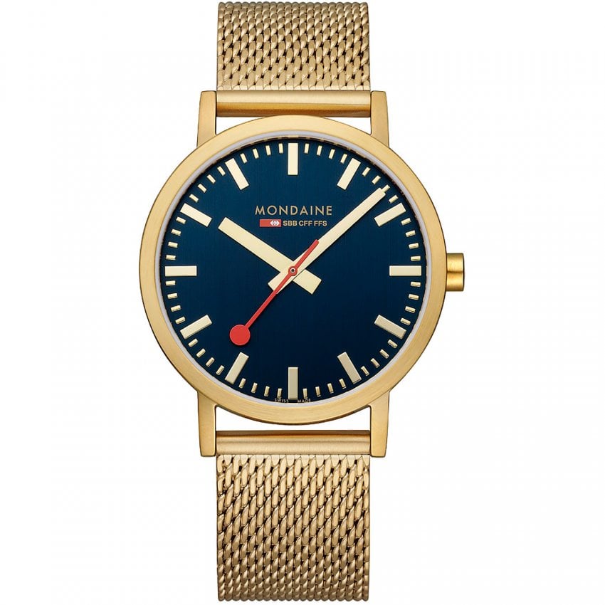 Mondaine Mondaine Classic 40mm Deep Ocean Blue Golden Watch | Stainless Steel Strap