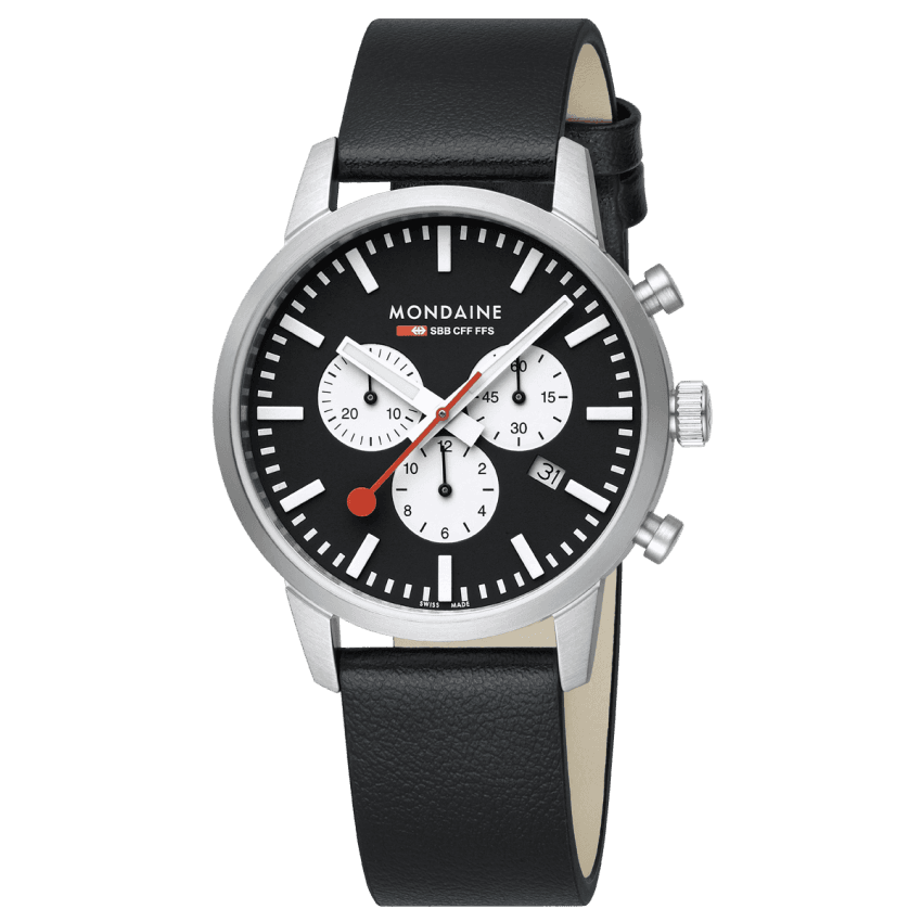 Mondaine Mondaine Men's Neo Black Dial Chronograph 41mm Black Vegan Leather Strap Watch