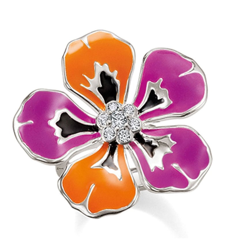 Thomas Sabo Thomas Sabo Silver Pink and Orange Tropical Flower Ring